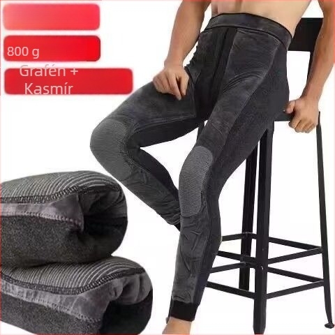 Férfi pamutnadrág fleece-béléssel, extra vastag, derek- és térdvédővel, meleg