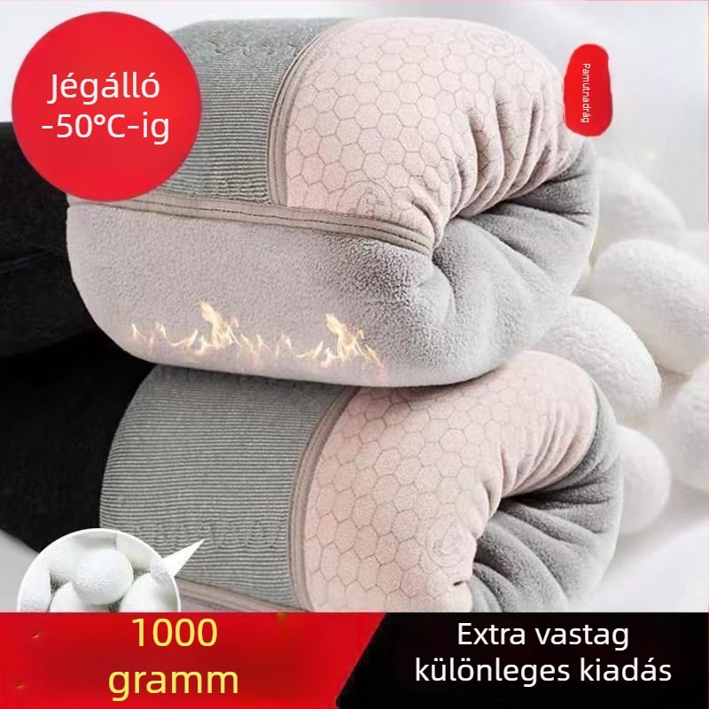 Férfi pamutnadrág fleece-béléssel, extra vastag, derek- és térdvédővel, meleg