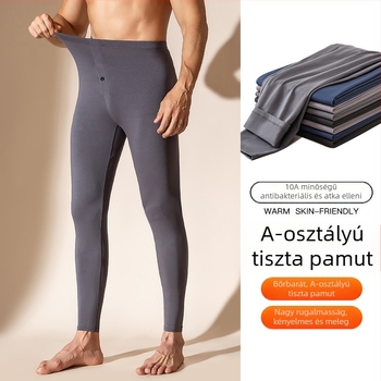 Férfiak magas derekú, 100% pamutból készült termikus nadrág fleece béléssel, meleg őszre és télre, nagy méret