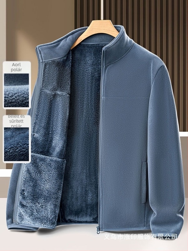 Középkorú férfiak kapucnis fleece kabát, velúr béléses, őszi-téli külső ruházat