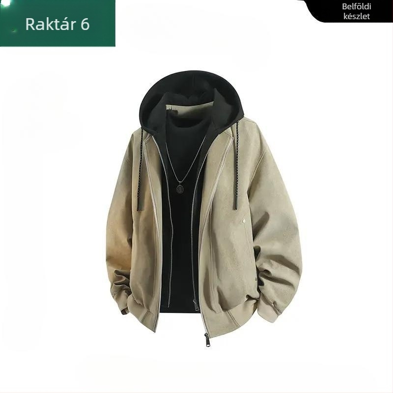 Férfiaknak tervezett kapucnis műbőr dzseki, amerikai stílus, őszi streetwear, oversize, casual