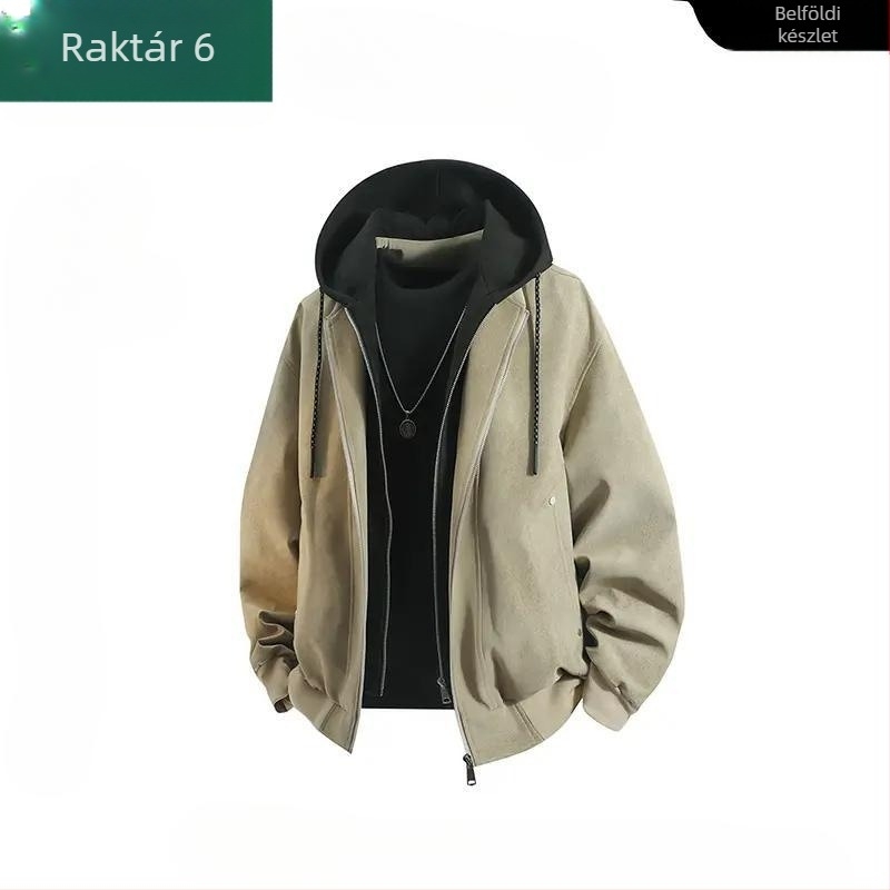 Férfiaknak tervezett kapucnis műbőr dzseki, amerikai stílus, őszi streetwear, oversize, casual