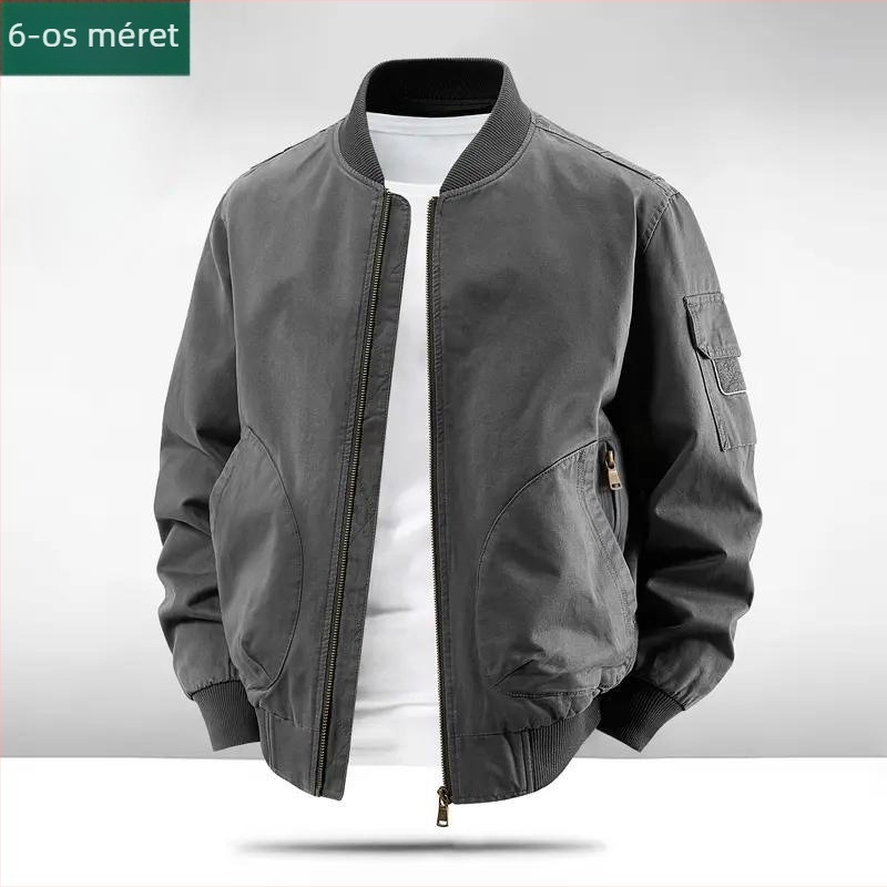 Férfi 100% pamut dzseki, retro stílusú, plusz méret, bomber fazon, baseball galléros és álló gallérral, tavasz-őszre.