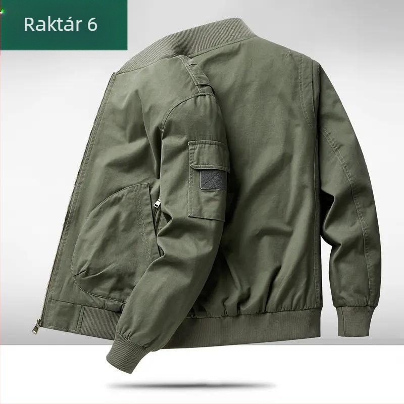 Férfi 100% pamut dzseki, retro stílusú, plusz méret, bomber fazon, baseball galléros és álló gallérral, tavasz-őszre.