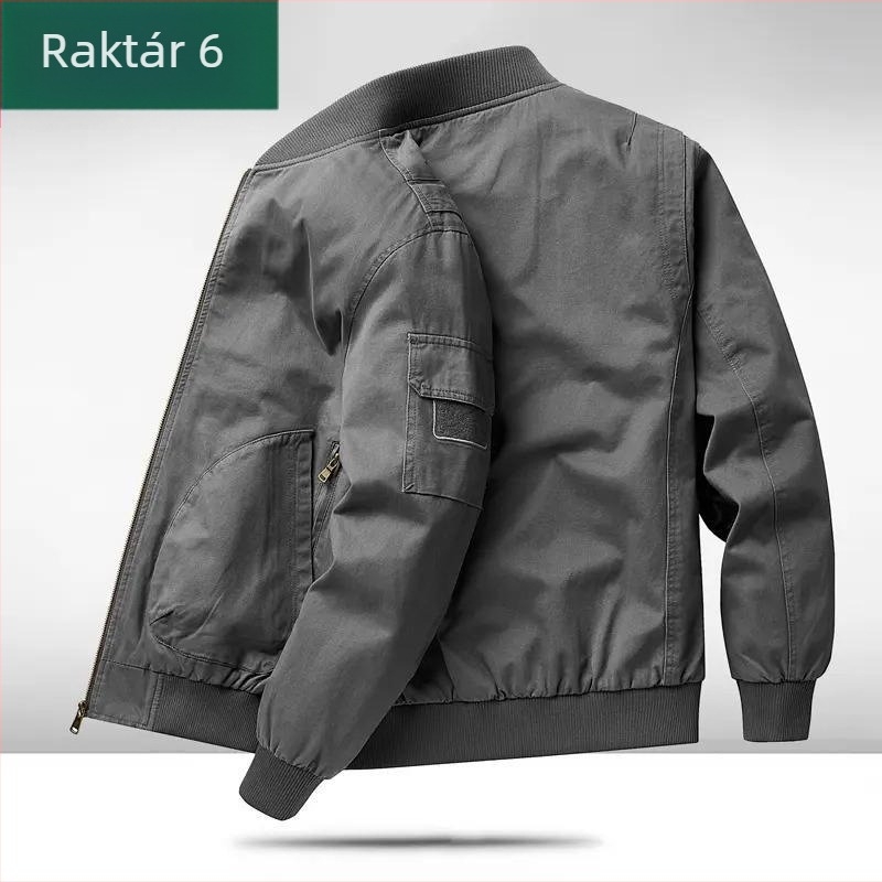 Férfi 100% pamut dzseki, retro stílusú, plusz méret, bomber fazon, baseball galléros és álló gallérral, tavasz-őszre.