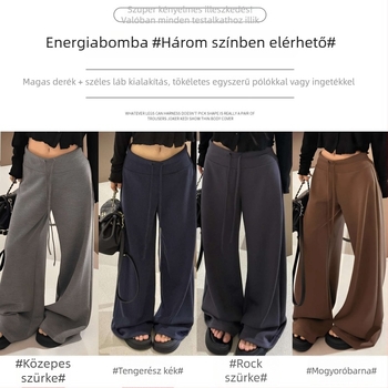Női széles lábú nadrág magas derékkal, fleece-béléssel, poliészter-viszkóz keverékéből, őszi-téli szezonra