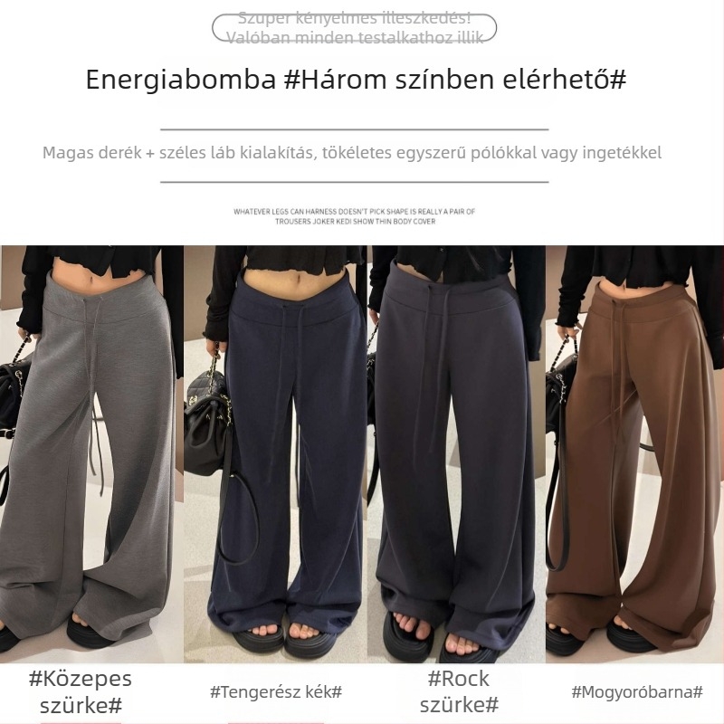 Női széles lábú nadrág magas derékkal, fleece-béléssel, poliészter-viszkóz keverékéből, őszi-téli szezonra