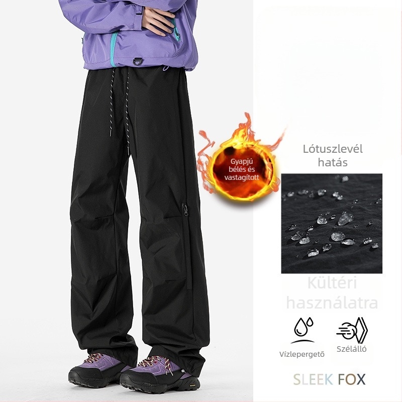 Fekete stílusos férfi cargo nadrág vízálló softshell és fleece béléses téli szabadtéri túrákra