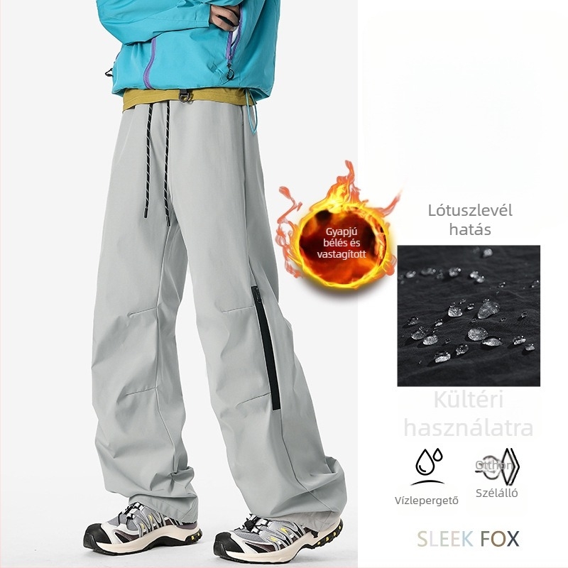 Fekete stílusos férfi cargo nadrág vízálló softshell és fleece béléses téli szabadtéri túrákra