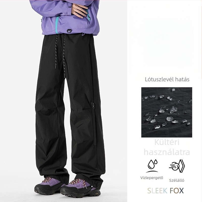 Fekete stílusos férfi cargo nadrág vízálló softshell és fleece béléses téli szabadtéri túrákra