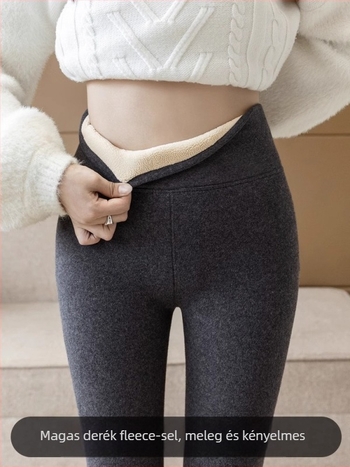 Női fleece-bevonatos leggings, magas derék, 9/10 hossz, poliészter-elasztán (90–95%), extra vastag