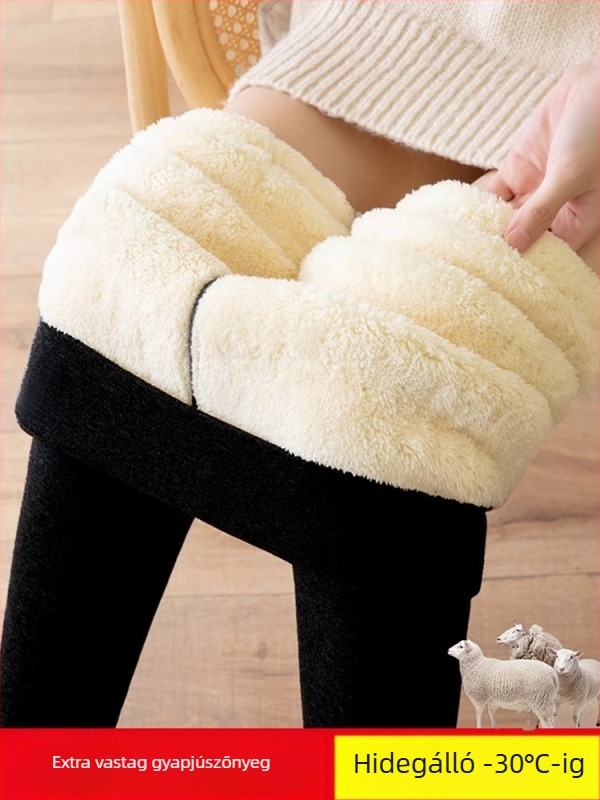 Női fleece-bevonatos leggings, magas derék, 9/10 hossz, poliészter-elasztán (90–95%), extra vastag