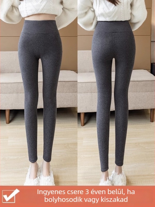 Női fleece-bevonatos leggings, magas derék, 9/10 hossz, poliészter-elasztán (90–95%), extra vastag