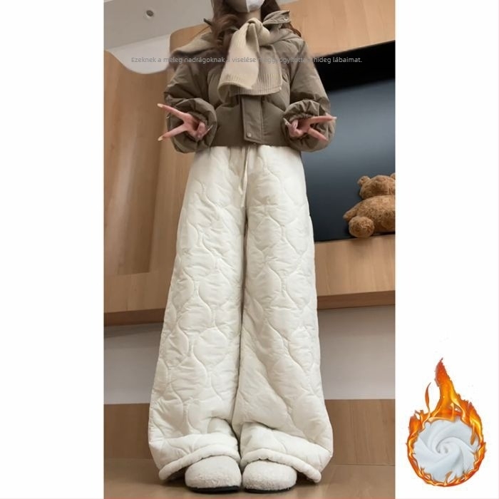 Női meleg nadrág fleece béléssel, egyenes szabású, bő, mindennapi téli modell 2025