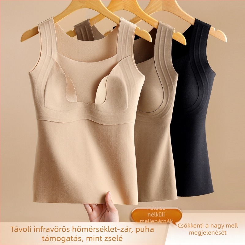 Női kapucnis termo mellény beépített melltartóval, nylon anyagból, testformázó és melegen tartó
