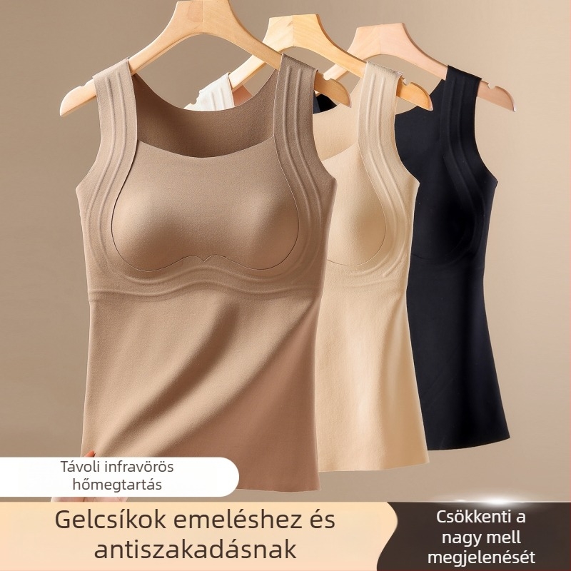 Női kapucnis termo mellény beépített melltartóval, nylon anyagból, testformázó és melegen tartó