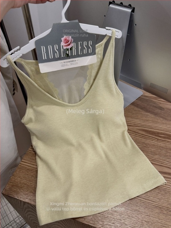Csipkés top V-nyakú, 70–80% pamut, Közepes súlyú anyag 141–160 g/m²