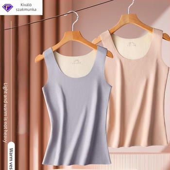 Női termosz alapréteg mellény fleece-béléssel, egyszínű poliészter, U-nyakú, pulóver-stílus, vastag anyag 251–300 g/m²
