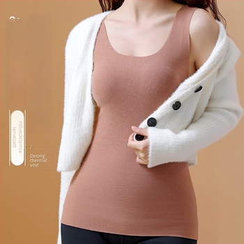 Női termosz alapréteg mellény fleece-béléssel, egyszínű poliészter, U-nyakú, pulóver-stílus, vastag anyag 251–300 g/m²