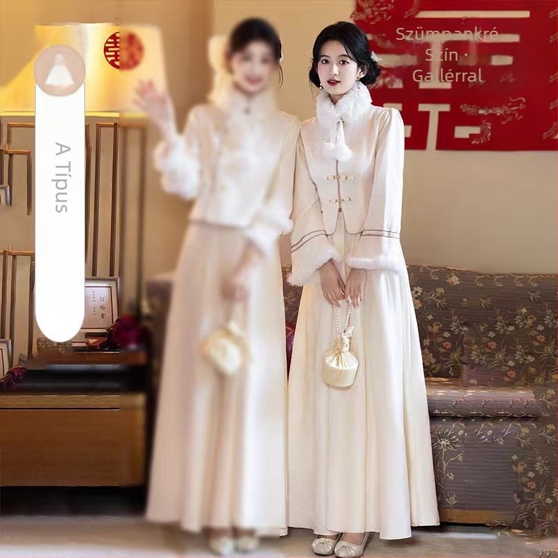 Koszorúslány ruha – Új kínai stílus, hosszú ujjú, A-vonalú sziluett, négyzetes gallér, hossz 135 cm, poliészter-elasztán keverék (>95% poliester)