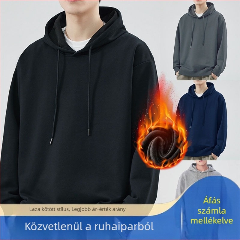 Férfi oversized kapucnis pulóver, egyszínű, hosszú ujjú, kapucnival, őszi-téli visehez