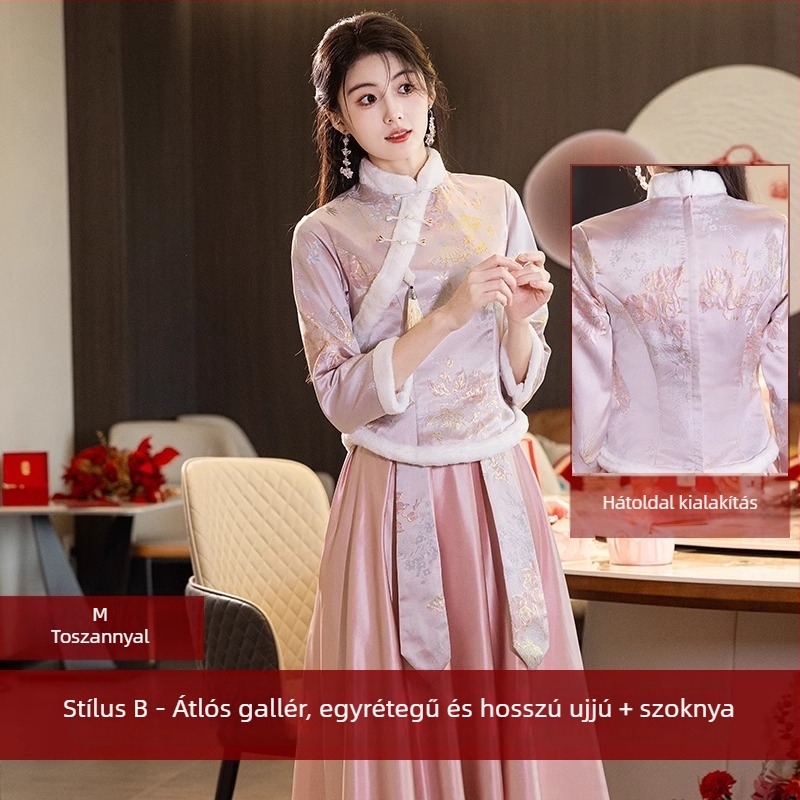 Estélyi ruha - hálószövet, poliészter 50-70% tartalom, hosszú ujjú, négyszögletes gallér kerek záródással