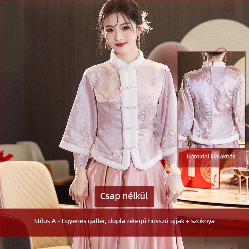 Estélyi ruha - hálószövet, poliészter 50-70% tartalom, hosszú ujjú, négyszögletes gallér kerek záródással