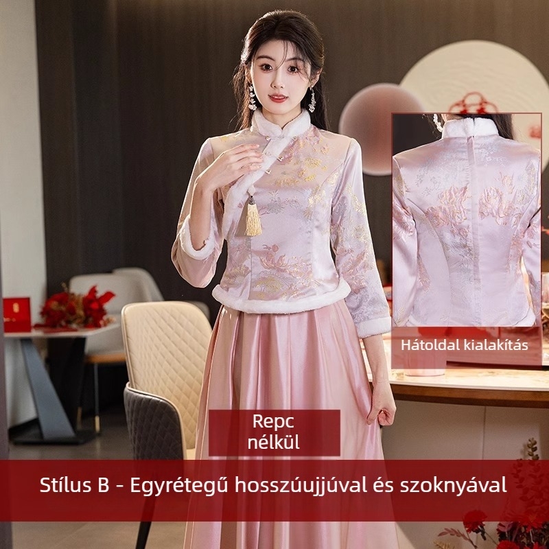 Estélyi ruha - hálószövet, poliészter 50-70% tartalom, hosszú ujjú, négyszögletes gallér kerek záródással