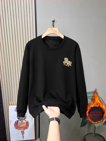 Fleece pulóver, kerek nyakú, hosszú ujjú, gallér nélküli, fleece béléssel, hőtranszfer nyomtatással