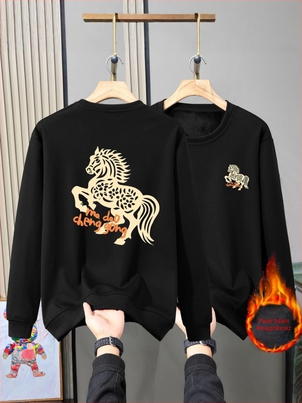 Fleece pulóver, kerek nyakú, hosszú ujjú, gallér nélküli, fleece béléssel, hőtranszfer nyomtatással