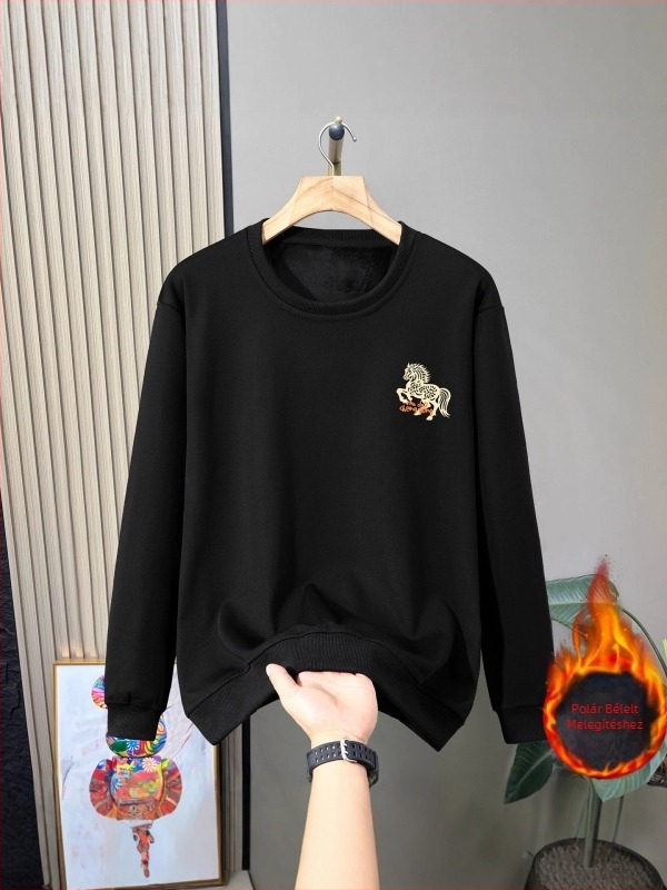 Fleece pulóver, kerek nyakú, hosszú ujjú, gallér nélküli, fleece béléssel, hőtranszfer nyomtatással