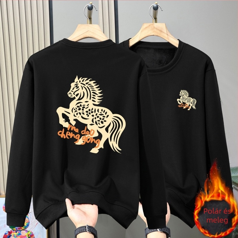 Fleece pulóver, kerek nyakú, hosszú ujjú, gallér nélküli, fleece béléssel, hőtranszfer nyomtatással