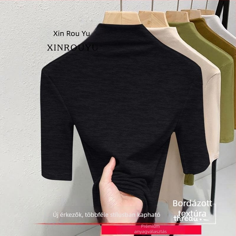 Plusz méretű női fleece-bélelt melegítő felső, közepes hosszú ujjú, fél magas gallér, szűk szabás, ősz-tél