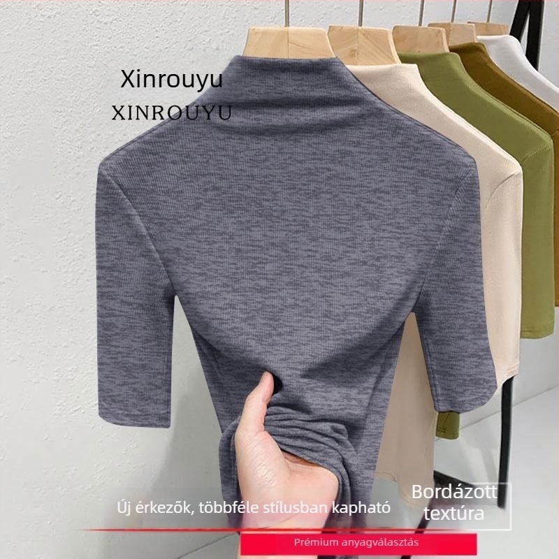 Plusz méretű női fleece-bélelt melegítő felső, közepes hosszú ujjú, fél magas gallér, szűk szabás, ősz-tél