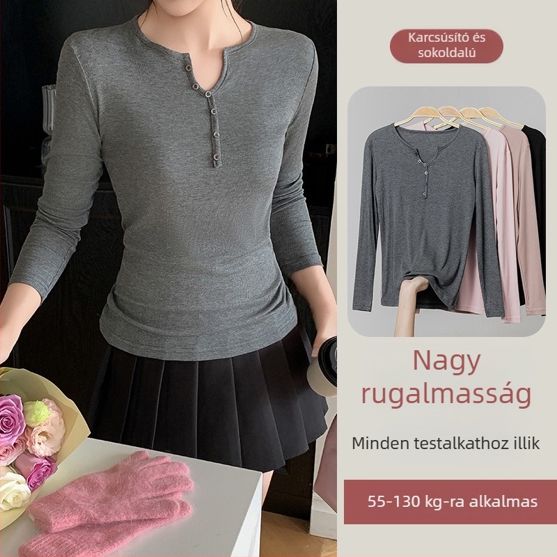 Plusz méretű női hosszú ujjú kötött alapfelső, V-nyakú, karcsúsított szabás, rétegzéshez