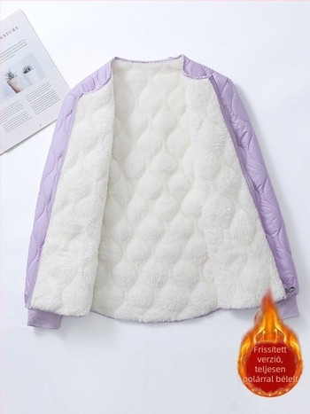 Női fleece-béléses vastag pamutkabát, iskolai egyenruha stílusú, lazább szabás, plusz méret, cipzáros