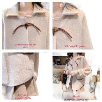 Laza szabású őszi-téli kabát zsebekkel és kapcsoló típusú gombokkal; külső anyag poliészter, nyúl szőre (<30%) és más anyag (<30%)