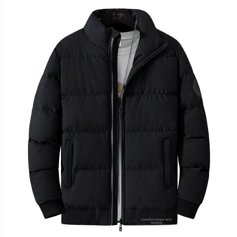Férfi téli pamut-töltött dzseki, vastag szigeteléssel, cipzáras zárás, áll gallér, külső anyag poliészter, bélés poliészter, töltőanyag pamut