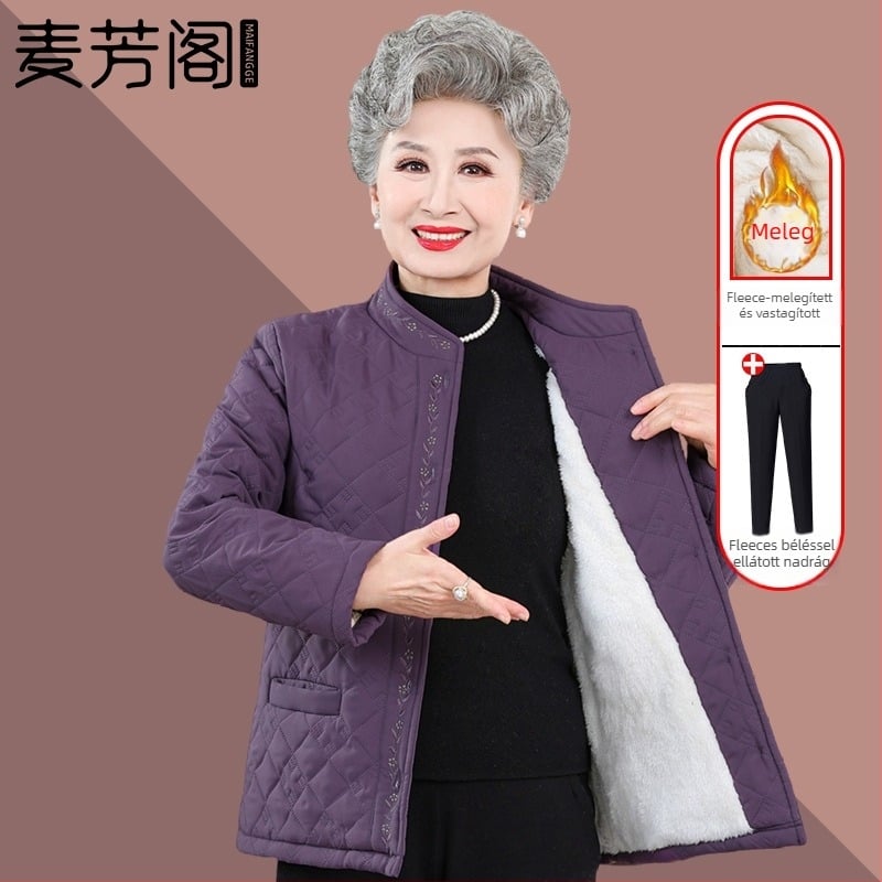 Női téli pamutkabát, vastag, kerek nyakú, pamut töltet, poliészter 95%+