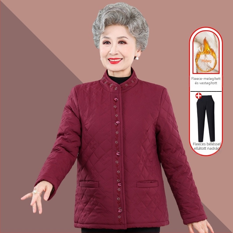 Női téli pamutkabát, vastag, kerek nyakú, pamut töltet, poliészter 95%+