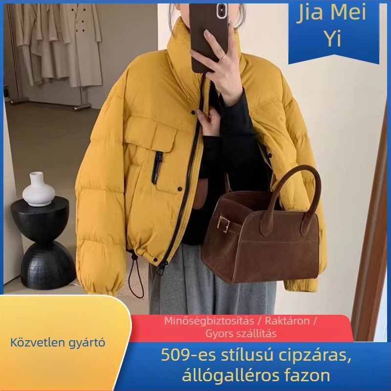 Női kapucnis vastagított kabát, rövid, laza szabás, poliészter anyag, ősz 2025