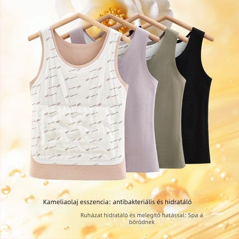 Női termos mellény beépített melltartóval, fehér kacsa tollal töltve, kaméliaolajjal, vastag bélés