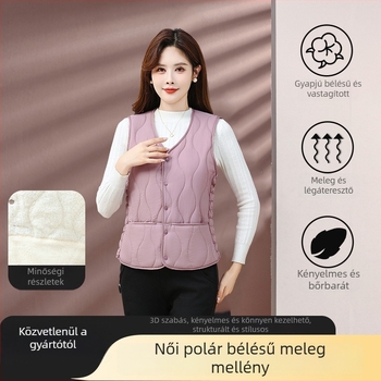 Női mellény őszi-téli 2025, meleg fleece-bélés, karcsú szabás, rövid ujjú, irodai viselet