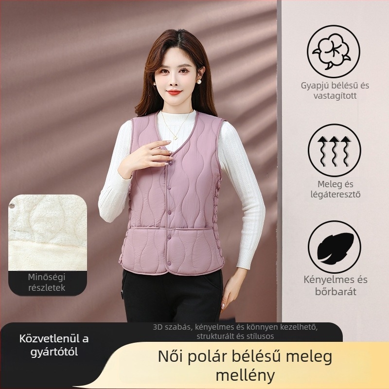 Női mellény őszi-téli 2025, meleg fleece-bélés, karcsú szabás, rövid ujjú, irodai viselet
