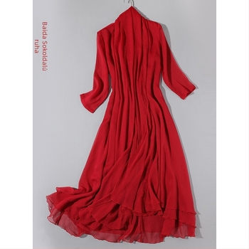 Zen ihletésű női Hanfu Tang-stílusú ruha etnikai táncra, selyem anyag, fő anyag 60% poliészter, bélés 60% poliészter