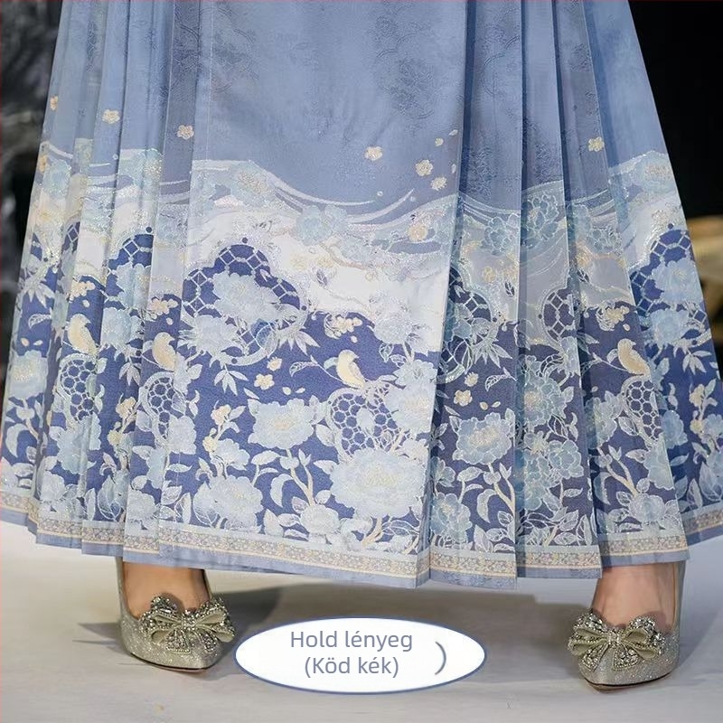 Hanfu horse-face szoknya, Jacquard metálos selyem anyag, polieszter-spandex keverék, egydarabos szabás, mindennapi Hanfu viselethez, nyár 2023