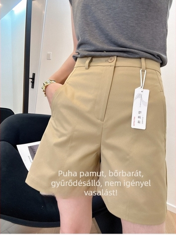 Női Bermuda rövidnadrág, magas derékkal, A-vonalú sziluett, könnyű anyag, poliészter keverék ≥95%, öltöny-stílus, casual