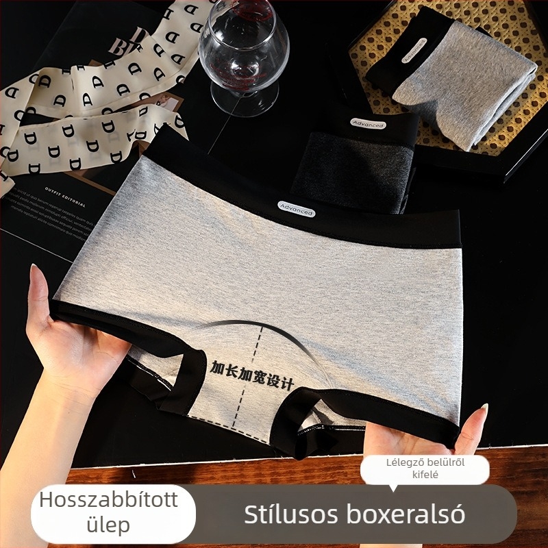 Női pamut középmagas boxer rövidnadrág, varrás nélküli, antibakteriális ágyéki résszel
