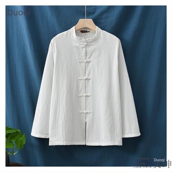 Pamut- és lenvintage színházi jelmez tavaszra és őszre, Tang stílusú Hanfu ruha Tai Chi gyakorláshoz, Zen tea öltözet férfiaknak és nőknek