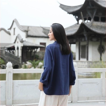 Pamut- és lenvintage színházi jelmez tavaszra és őszre, Tang stílusú Hanfu ruha Tai Chi gyakorláshoz, Zen tea öltözet férfiaknak és nőknek